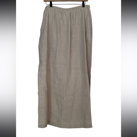 Eileen Fisher Long Linen Skirt Side Slits Elastic Waistband Lagonlook Coastal M - Picture 6 of 7